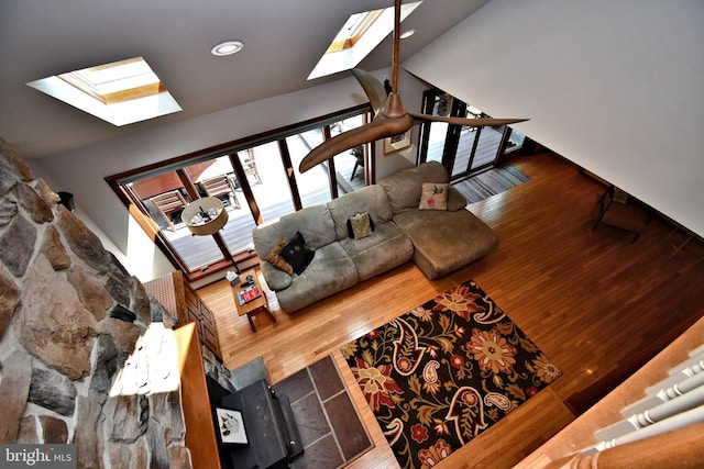2415 Schaffer Rd, Pottstown, PA 19464 - living area featuring a skylight, wood finished floors, and recessed lighting