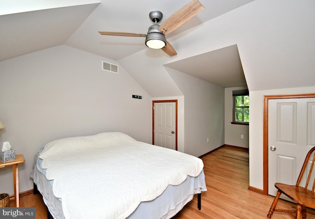 2415 Schaffer Rd, Pottstown, PA 19464 - bedroom featuring vaulted ceiling, light wood-type flooring, a ceiling fan, and baseboards