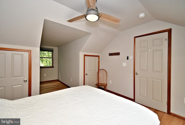 2415 Schaffer Rd, Pottstown, PA 19464 - bedroom featuring lofted ceiling, light wood-style floors, ceiling fan, and baseboards