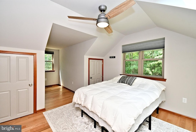 2415 Schaffer Rd, Pottstown, PA 19464 - bedroom with lofted ceiling, light wood finished floors, a ceiling fan, and baseboards
