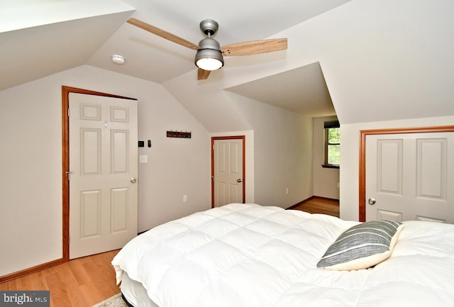 2415 Schaffer Rd, Pottstown, PA 19464 - bedroom with light wood finished floors, vaulted ceiling, a ceiling fan, and a closet