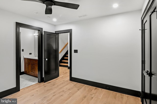 934 Chesterfield Rd, Annapolis, MD 21401 - unfurnished bedroom with light wood-style floors, recessed lighting, ensuite bathroom, and a ceiling fan