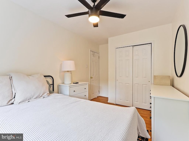 3721 S Hereford Ln, Philadelphia, PA 19114 - bedroom with light wood-style flooring, a closet, and a ceiling fan