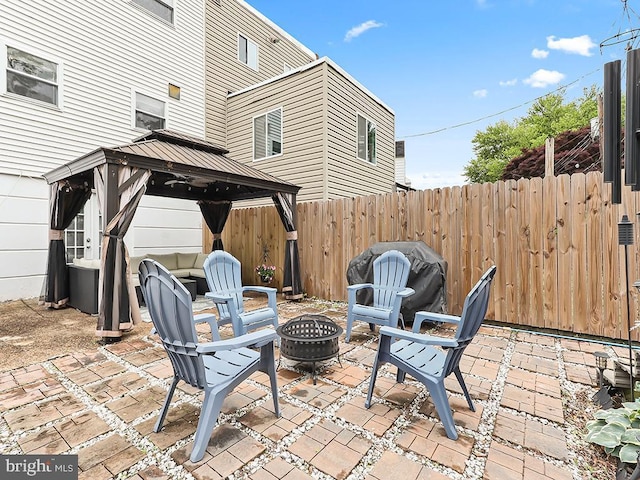 3721 S Hereford Ln, Philadelphia, PA 19114 - view of patio / terrace with an outdoor fire pit and a gazebo