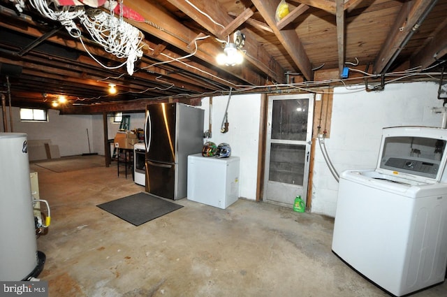 628 Mercer St, Cherry Hill, NJ 08002 - below grade area with freestanding refrigerator, refrigerator, and water heater