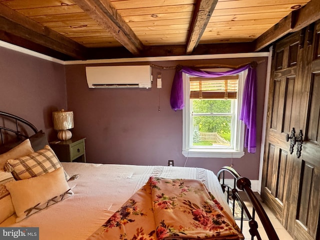 120 S Water St, Charles Town, WV 25414 - bedroom with an AC wall unit and wood ceiling with exposed beams