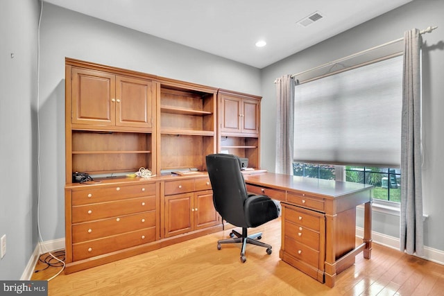 332 Blanketflower Ln, West Windsor, NJ 08550 - office area with baseboards, light wood finished floors, and recessed lighting