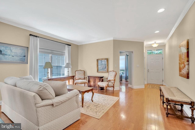 332 Blanketflower Ln, West Windsor, NJ 08550 - living area with ornamental molding, light wood-style flooring, healthy amount of natural light, baseboards, and recessed lighting