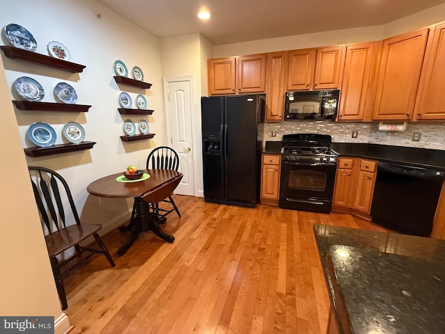 902 Macphail Woods Xing Unit 4F, Bel Air, MD 21015 - kitchen featuring black appliances, open shelves, backsplash, light wood-style floors, and recessed lighting