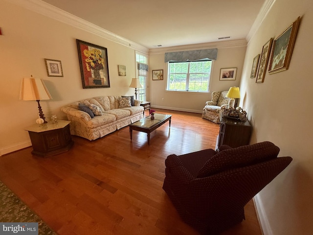 902 Macphail Woods Xing Unit 4F, Bel Air, MD 21015 - living room featuring ornamental molding, wood finished floors, and baseboards