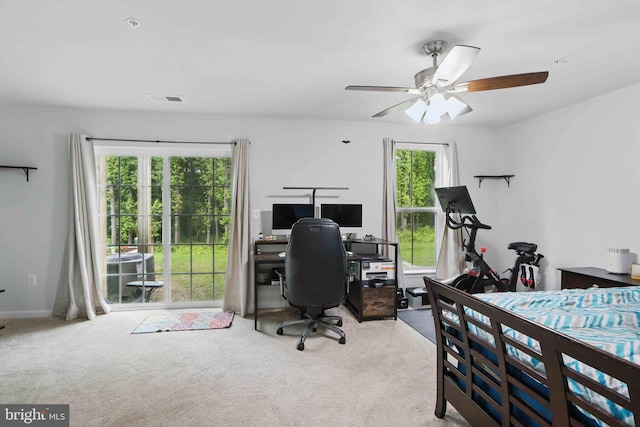 13136 Dowdens Station Way, Clarksburg, MD 20871 - bedroom featuring carpet, an office area, a ceiling fan, and access to outside
