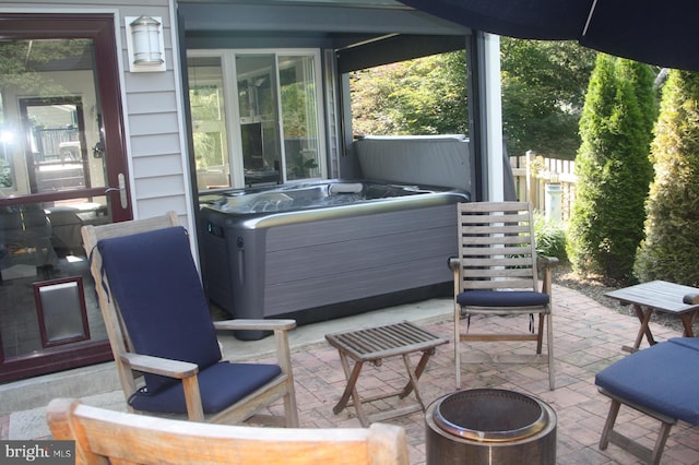 2404 Blue Valley Dr, Silver Spring, MD 20904 - view of patio / terrace with an outdoor fire pit and a hot tub