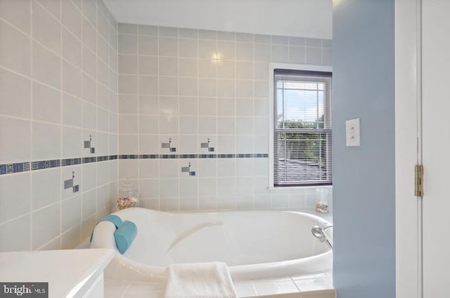 2404 Blue Valley Dr, Silver Spring, MD 20904 - bathroom with tile walls, a bath, and vanity