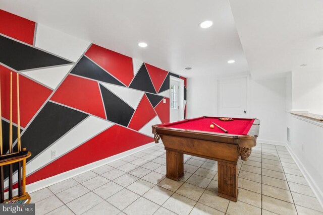 11617 Smithfield Rd, Manassas, VA 20112 - rec room featuring recessed lighting, billiards, baseboards, and tile patterned flooring
