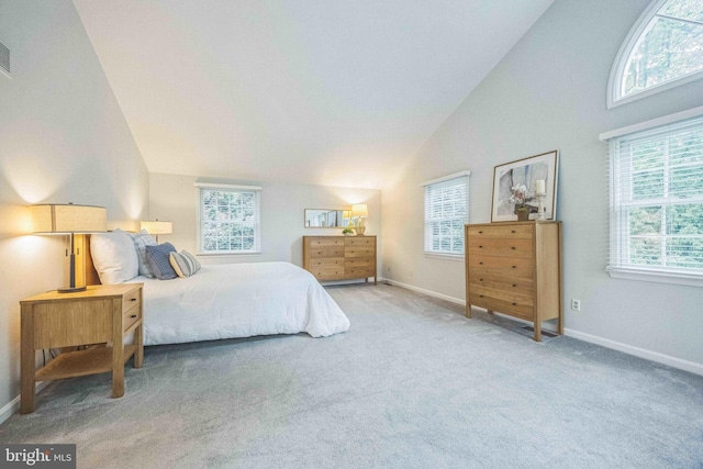 727 Hemlock Rd, Media, PA 19063 - bedroom featuring baseboards, carpet flooring, and high vaulted ceiling