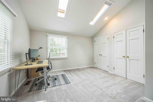 727 Hemlock Rd, Media, PA 19063 - office with lofted ceiling, a skylight, carpet, and baseboards