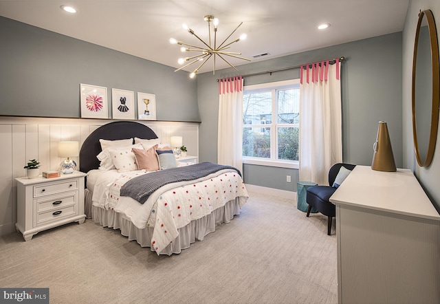 81 Alroy Rd Unit 33, Malvern, PA 19355 - bedroom featuring a chandelier, light colored carpet, recessed lighting, and baseboards