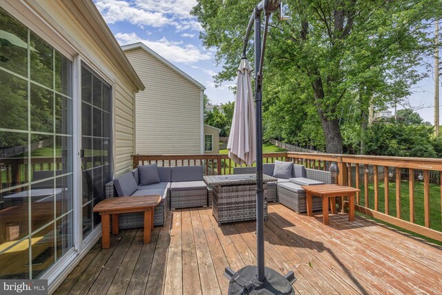 6402 Devonshire Ln, Frederick, MD 21703 - wooden deck featuring outdoor lounge area
