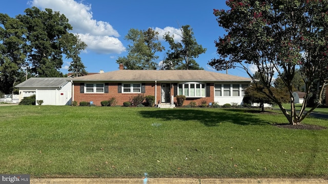 2784 Moran Dr, Waldorf, MD 20601 - ranch-style home with brick siding, a front yard, and a chimney