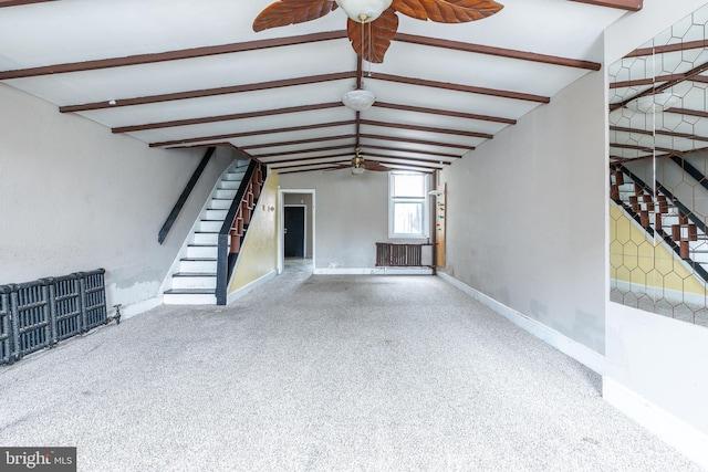 2014 N 4th St, Philadelphia, PA 19122 - unfurnished living room featuring ceiling fan, stairs, carpet, and baseboards