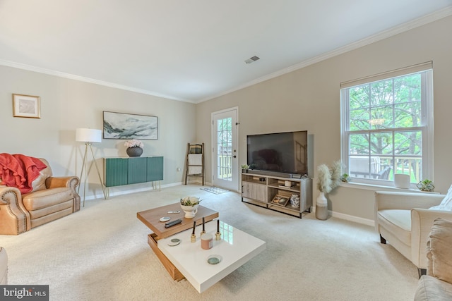 6150 Castletown Way, Alexandria, VA 22310 - carpeted living room featuring crown molding and baseboards