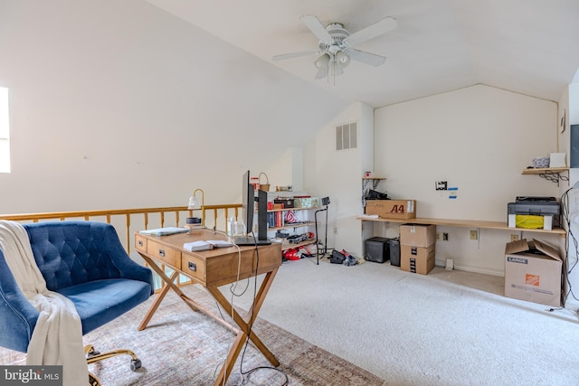 6150 Castletown Way, Alexandria, VA 22310 - carpeted home office featuring vaulted ceiling and ceiling fan