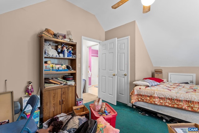 13 Tobacco Ter, Palmyra, VA 22963 - bedroom featuring vaulted ceiling, carpet flooring, and a ceiling fan