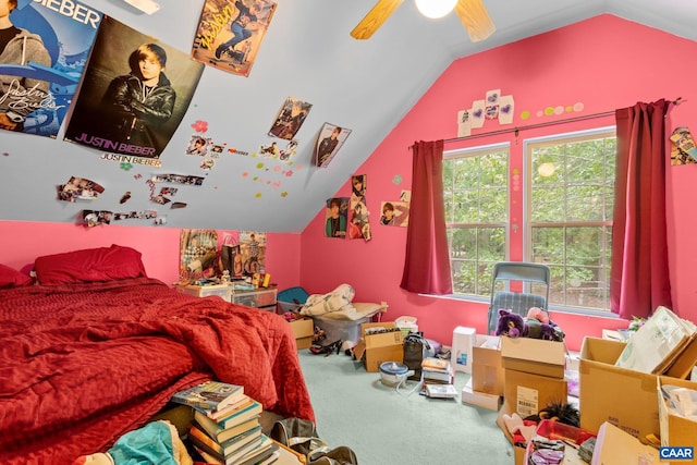 13 Tobacco Ter, Palmyra, VA 22963 - bedroom with carpet, lofted ceiling, multiple windows, and a ceiling fan