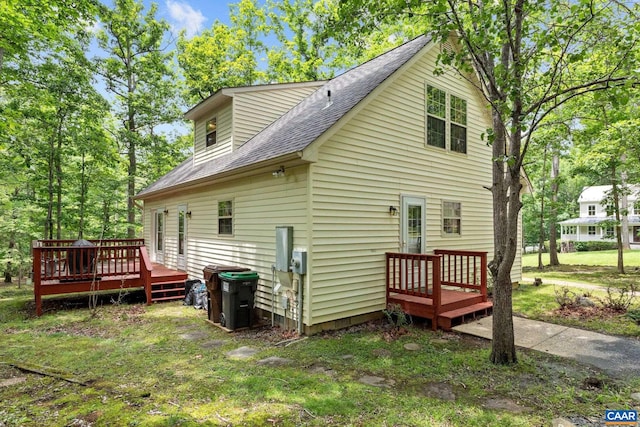 13 Tobacco Ter, Palmyra, VA 22963 - back of house with a wooden deck and roof with shingles