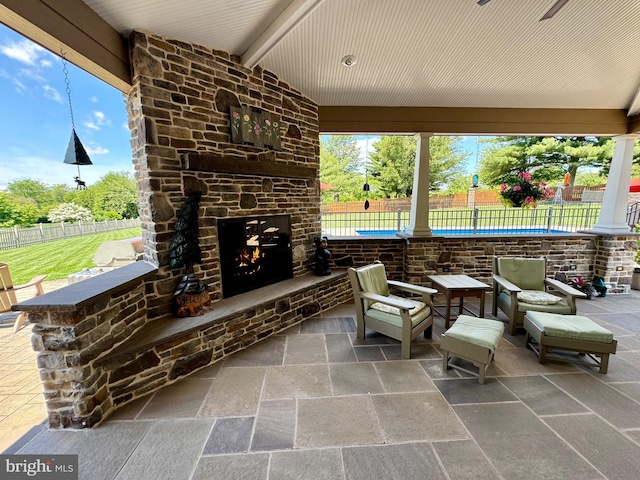 13 N Clearview Dr, Palmyra, PA 17078 - view of patio featuring an outdoor stone fireplace