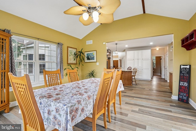 148 Ryans Run, Sicklerville, NJ 08081 - dining room with vaulted ceiling, light wood-style floors, and ceiling fan