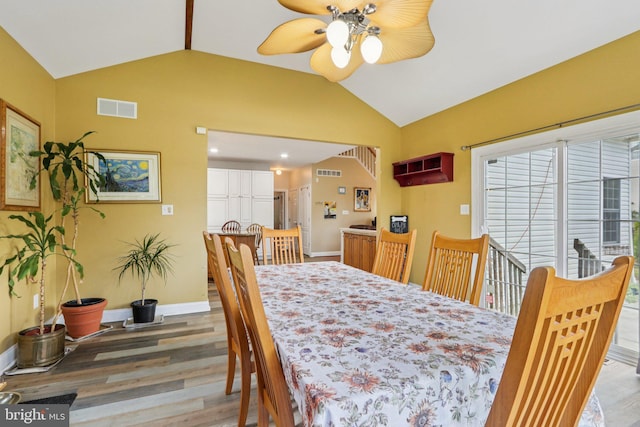 148 Ryans Run, Sicklerville, NJ 08081 - dining room with lofted ceiling, light wood finished floors, and a ceiling fan