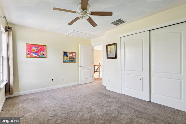 148 Ryans Run, Sicklerville, NJ 08081 - unfurnished bedroom featuring carpet floors, a closet, a ceiling fan, and attic access