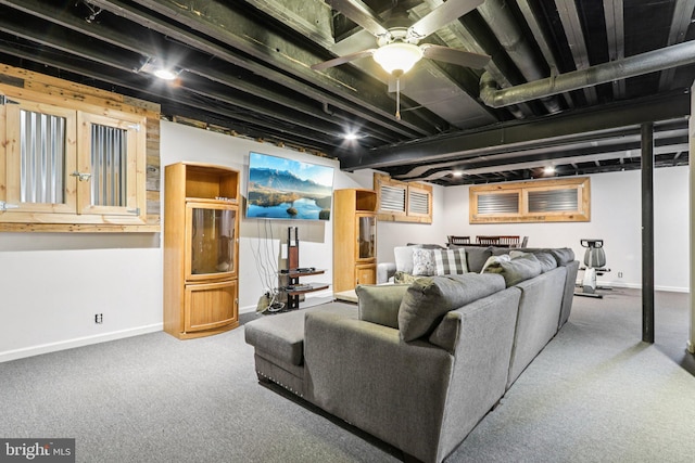 148 Ryans Run, Sicklerville, NJ 08081 - carpeted living room with baseboards and a ceiling fan
