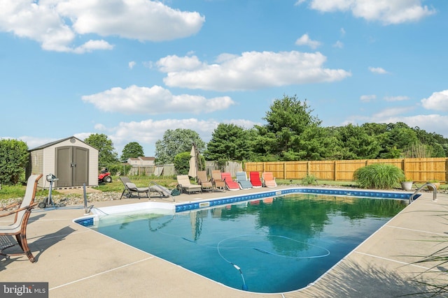 148 Ryans Run, Sicklerville, NJ 08081 - view of swimming pool with a fenced backyard, a patio area, and a storage unit