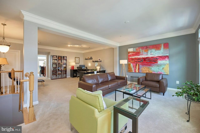 21623 Romans Dr, Ashburn, VA 20147 - carpeted living room with crown molding, a desk, and baseboards