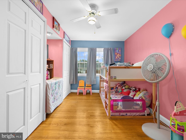 1016 Elm Rd, Halethorpe, MD 21227 - bedroom featuring wood finished floors, baseboards, ceiling fan, and a closet