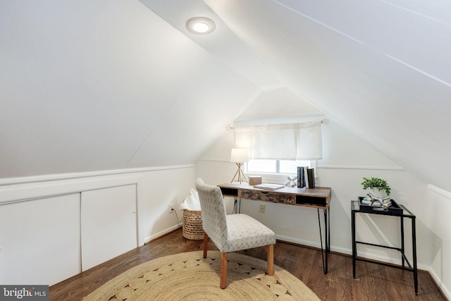 3703 Thornapple St, Chevy Chase, MD 20815 - office featuring wood finished floors, vaulted ceiling, and baseboards