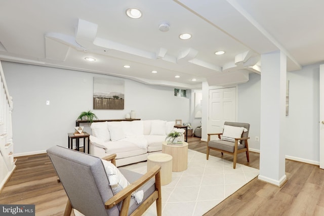 3703 Thornapple St, Chevy Chase, MD 20815 - living room with recessed lighting, light wood-type flooring, and baseboards