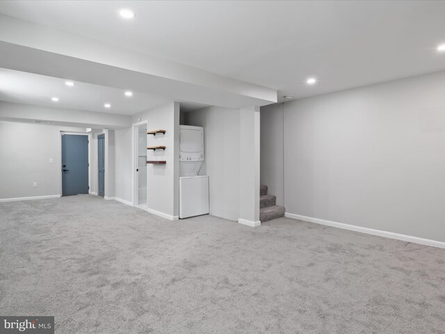 610 Galveston Pl SE, Washington, DC 20032 - finished below grade area with estacked washer and dryer, recessed lighting, stairway, carpet, and baseboards