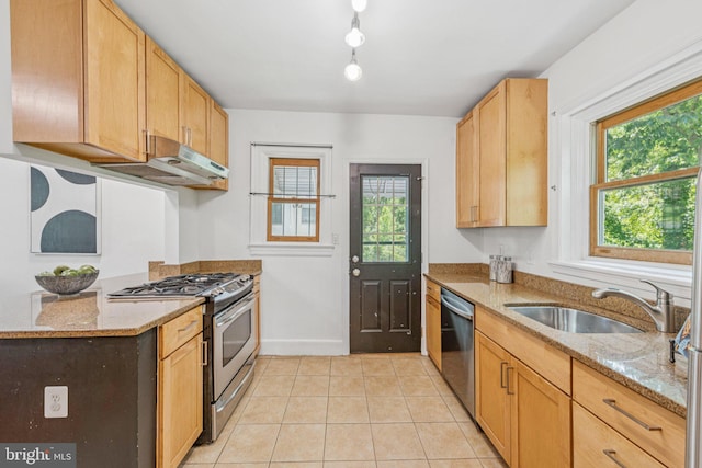 2937 Fort Baker Dr SE, Washington, DC 20020 - kitchen featuring stainless steel appliances, plenty of natural light, a sink, and under cabinet range hood