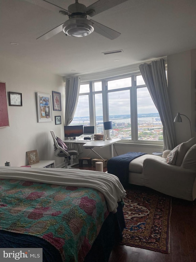 100 Harborview Unit 2307, Baltimore, MD 21230 - bedroom featuring wood-type flooring, ceiling fan, and a desk