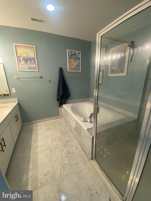 100 Harborview Unit 2307, Baltimore, MD 21230 - full bath with vanity, a garden tub, a stall shower, baseboards, and recessed lighting