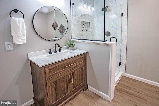 118 Bock Ave, Wenonah, NJ 08090 - full bathroom featuring vanity, a shower stall, wood finished floors, and baseboards