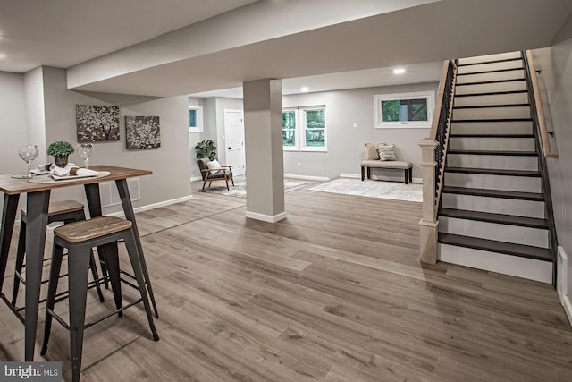 118 Bock Ave, Wenonah, NJ 08090 - basement featuring stairs, recessed lighting, wood finished floors, and baseboards