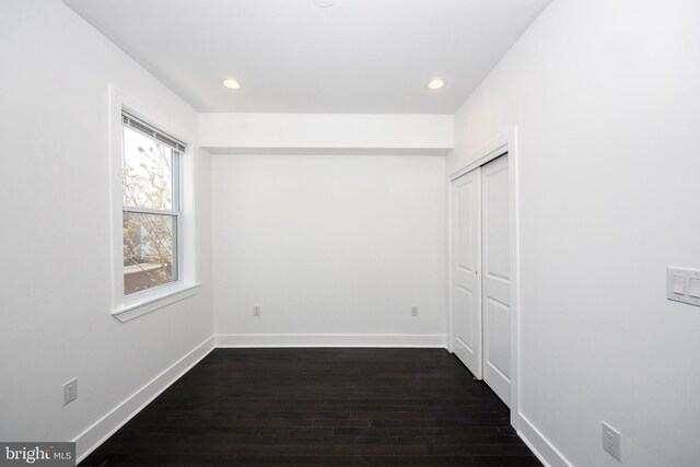 1327 S Hollywood St, Philadelphia, PA 19146 - unfurnished bedroom featuring dark wood finished floors, recessed lighting, baseboards, and a closet