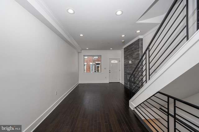 1327 S Hollywood St, Philadelphia, PA 19146 - foyer with ornamental molding, baseboards, recessed lighting, wood finished floors, and stairs