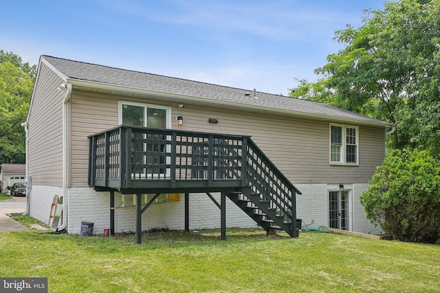 12711 Lampton Ln, Fort Washington, MD 20744 - back of house with a lawn, a deck, brick siding, and stairs