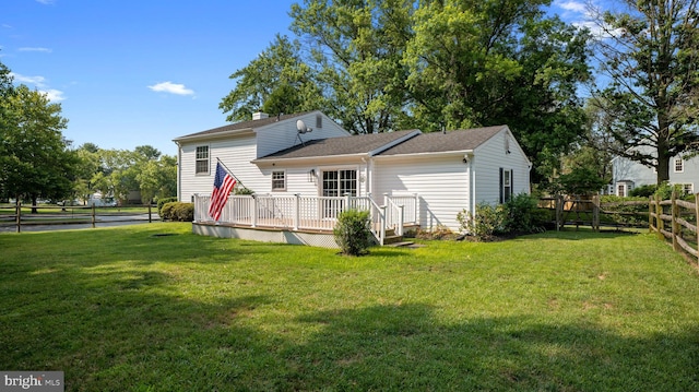 13413 Winterspoon Ln, Germantown, MD 20874 - back of house featuring a wooden deck, a chimney, and a shingled roof