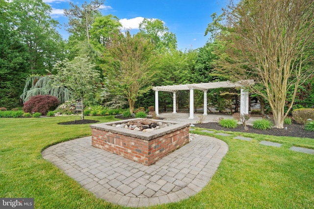 14 Waterfront Way, Hammonton, NJ 08037 - view of patio featuring a pergola and an outdoor fire pit